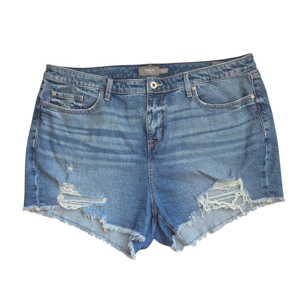 Torrid Shorts 20 Plus Distressed Denim Mid Wash Frayed Hem Raw Edge